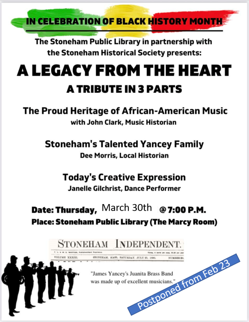 Black History Month event rescheduled to March 30 at 7 pm.