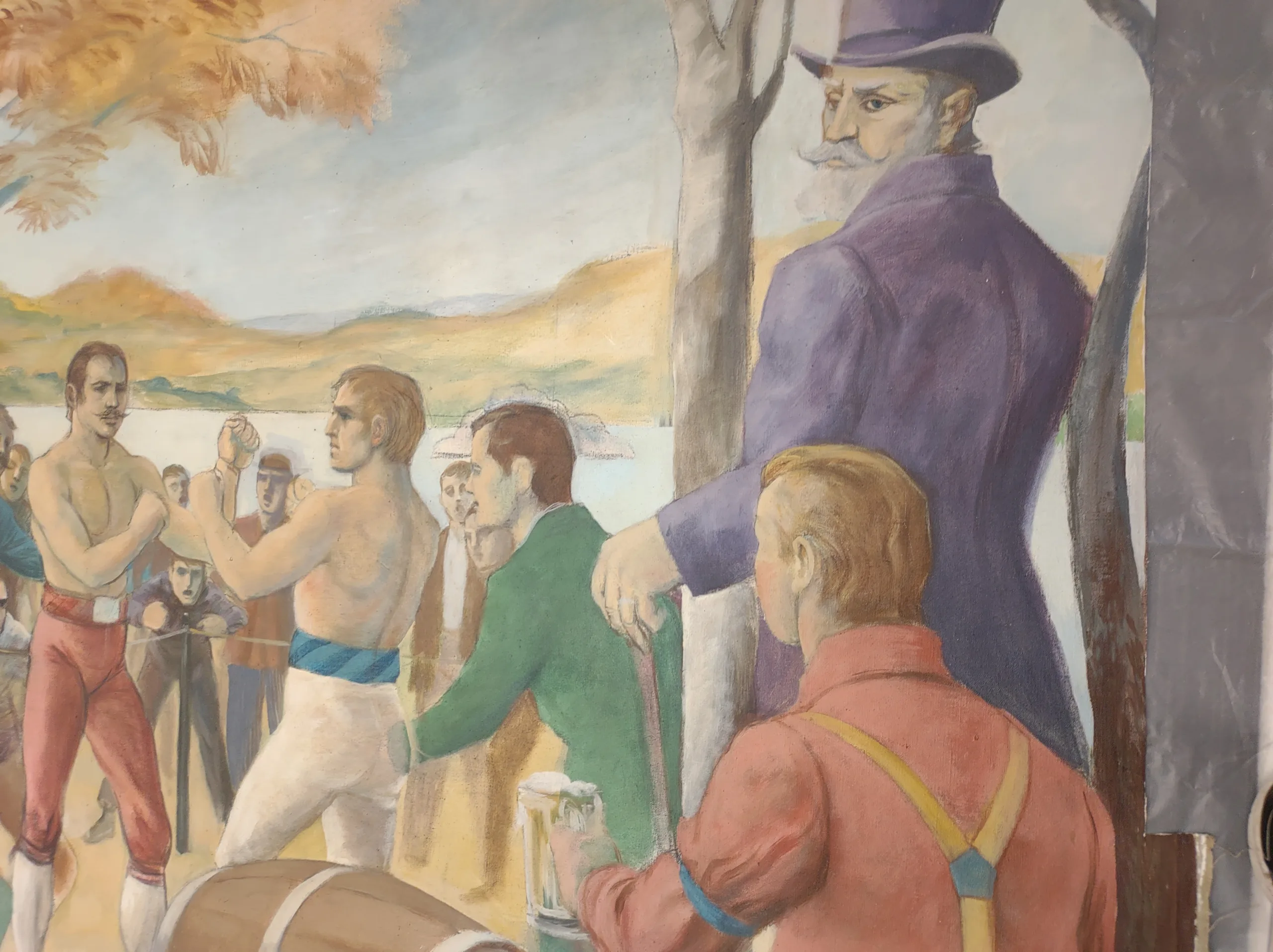 Mural depicting a bare-knuckle boxing match in the late 1800s