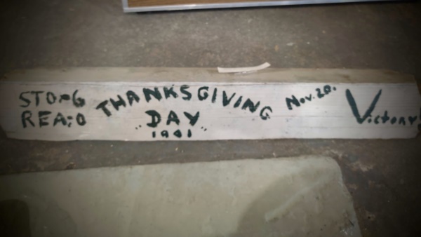 part of goal post from 1941 Stoneham victory over Reading in the annual Thanksgiving Day football game.