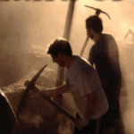 Archeologists at work in a desert setting
