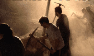 Archeologists at work in a desert setting