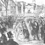 Women marching in the 1860 shoe workers strike.
